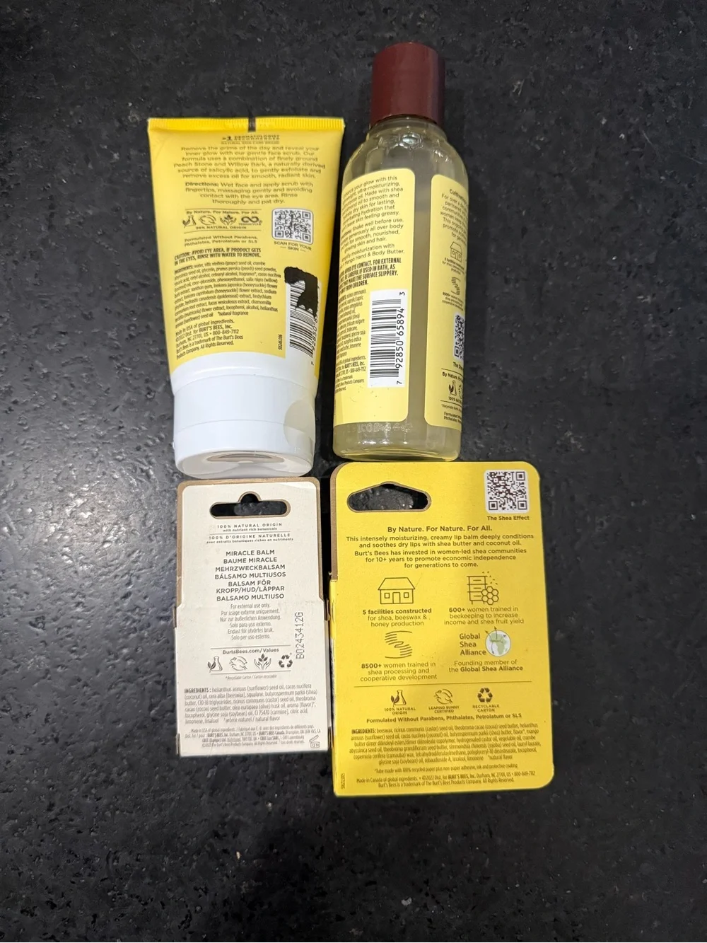 NEW Burt's Bees Shea Body Oil, Peach Pore Scrub, Lip Balm & Miracle Balm SEALED